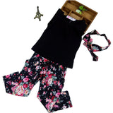 Maxbell Set Of Baby Girls Comfortable Fashionable Floral Cotton Blend T-Shirt Pants Headband 130