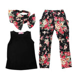 Maxbell Set Of Baby Girls Comfortable Fashionable Floral Cotton Blend T-Shirt Pants Headband 130