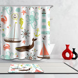 Maxbell Home Bathroom Bedroom Door Window Use Extra Long Fabric Bath Shower Sea Animals Print Pattern Curtain With 12 Hooks