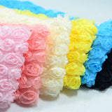 Maxbell 3 Yard 6-Rows Rose Flower Chiffon Sewing Lace Trim Fabric Craft Projects Hat Clothes Decor Wedding Party DIY Black