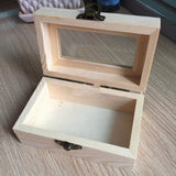 Maxbell Unfinished Wooden Tool Jewelry Storage Box Glass Lid Chest Case Keepsake Gift