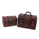 Maxbell 2pcs Retro Wooden Lock Treasure Chest Jewelry Storage Box Container Holder