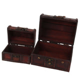 Maxbell 2pcs Retro Wooden Lock Treasure Chest Jewelry Storage Box Container Holder