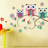 Maxbell 70x50cm 3Pcs PVC Removable 3D Art Mural Owls Tree Branch Wall Sticker Bedroom Desk Background Home Decoration