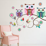 Maxbell 70x50cm 3Pcs PVC Removable 3D Art Mural Owls Tree Branch Wall Sticker Bedroom Desk Background Home Decoration