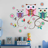 Maxbell 70x50cm 3Pcs PVC Removable 3D Art Mural Owls Tree Branch Wall Sticker Bedroom Desk Background Home Decoration