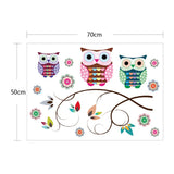 Maxbell 70x50cm 3Pcs PVC Removable 3D Art Mural Owls Tree Branch Wall Sticker Bedroom Desk Background Home Decoration