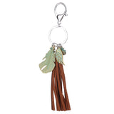 Maxbell Fashionable Metal Leaf Turquoise Tassels Charms Pendant Key Ring Keychain Keyfob Phone Handbag Car Hanging Charms Brown