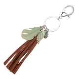 Maxbell Fashionable Metal Leaf Turquoise Tassels Charms Pendant Key Ring Keychain Keyfob Phone Handbag Car Hanging Charms Brown