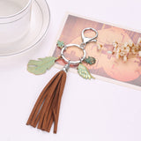 Maxbell Fashionable Metal Leaf Turquoise Tassels Charms Pendant Key Ring Keychain Keyfob Phone Handbag Car Hanging Charms Brown