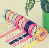 Maxbell 10pcs 10m Colorful Dot Tape DIY Adhesive Paper Sticker 1.5cm