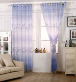 Maxbell Fashionable Blue Rose Pattern Charms Voile Lattice Curtains Home Bedroom Hotel Bar Window Blinds Beads Trim 100*250cm