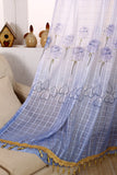 Maxbell Fashionable Blue Rose Pattern Charms Voile Lattice Curtains Home Bedroom Hotel Bar Window Blinds Beads Trim 100*250cm