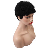 Maxbell 8 inches HEAT RESISTANT Very Short Black African American Kinky Curly 100 % Real Human Hair Wigs With Cap for Black Women Cosplay Party Daily Use