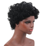 Maxbell 11inch Afro Kinky Short Curly Hair Wigs for Black Women Fluffy Wavy Black Synthetic Wig with Wig Cap