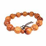 Maxbell Brown Wood Carved Flower Beads Yoga Antique Buddha Charming Mala Bracelet for Prayer