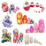 Maxbell 7PCS Painted Wooden Girl with Braided Hair Russian Nesting Dolls