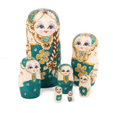 Maxbell 7PCS Painted Wooden Girl with Braided Hair Russian Nesting Dolls