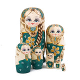 Maxbell 7PCS Painted Wooden Girl with Braided Hair Russian Nesting Dolls