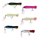 Maxbell 6pcs Popper Floating Lure Hard Plastic Fishing Lure Artificial Bait Hook Lifelike
