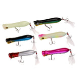 Maxbell 6pcs Popper Floating Lure Hard Plastic Fishing Lure Artificial Bait Hook Lifelike