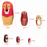 Maxbell Set of 6pcs Painted Wooden Animals Nesting Dolls Matryoshka Russian Doll Kids Gift