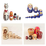 Maxbell Set of 6pcs Painted Wooden Animals Nesting Dolls Matryoshka Russian Doll Kids Gift