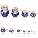 Maxbell Set of 10pcs Blue Painted Wooden Nesting Dolls Matryoshka Russian Doll Kids Gift