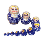 Maxbell Set of 10pcs Blue Painted Wooden Nesting Dolls Matryoshka Russian Doll Kids Gift