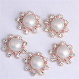 Maxbell 5 Pieces Flower Crystal Pearl Flatback Buttons Embellishments Jewelry Findings for Wedding Crafts 25mm