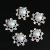 Maxbell 5 Pieces Flower Crystal Pearl Flatback Buttons Embellishments Jewelry Findings for Wedding Crafts 25mm