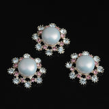 Maxbell 5 Pieces Flower Crystal Pearl Flatback Buttons Embellishments Jewelry Findings for Wedding Crafts 25mm