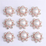 Maxbell 5 Pieces Flower Crystal Pearl Flatback Buttons Embellishments Jewelry Findings for Wedding Crafts 25mm