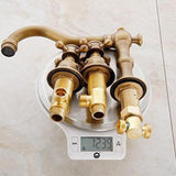 Maxbell Bronze Two Handles Three Holes Bathroom Sink Faucet Cold & Hot Mixed Rotate Water Faucet