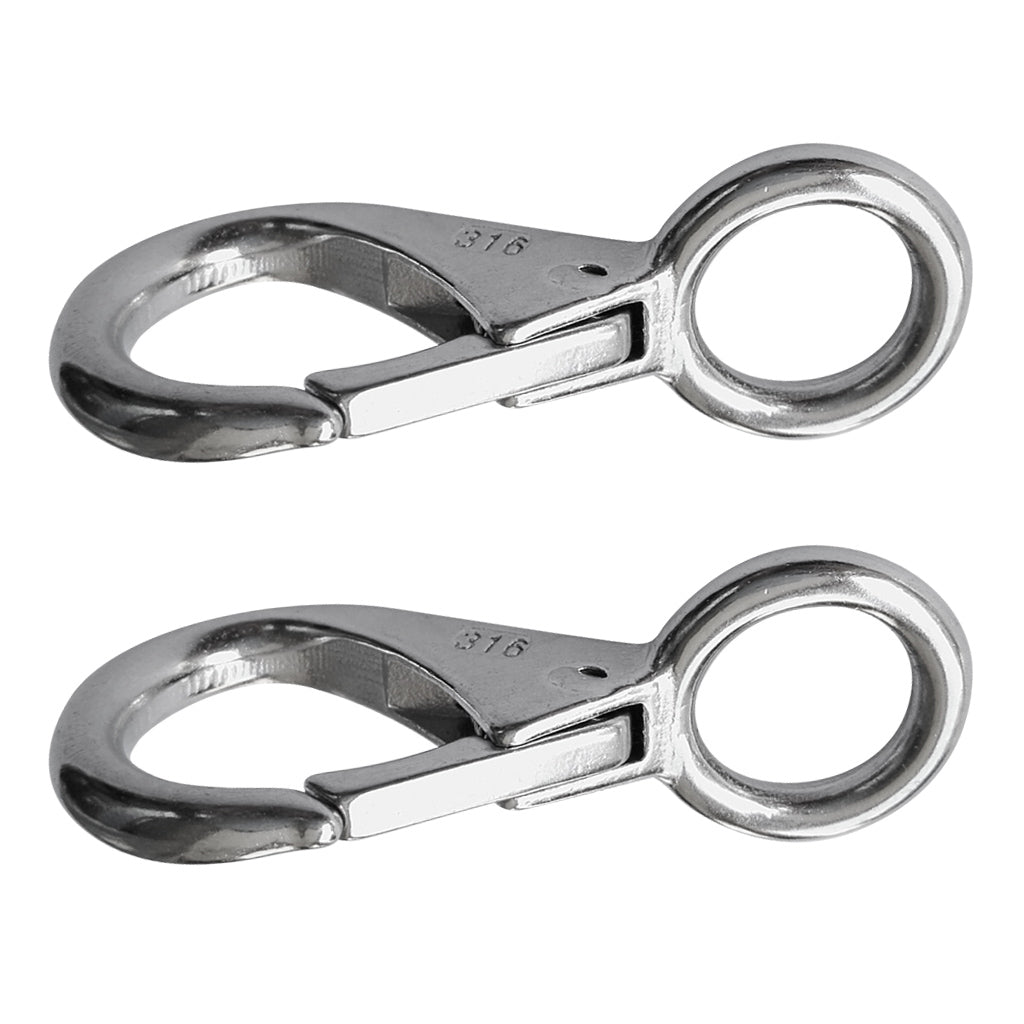 Maxbell 2 Pack 316 Stainless Steel Silver Spring Loaded Fixed Eye Snap Hook (1#) - Marine/Boat/Sailing/Shade/Sail Clip