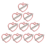 Maxbell 10 Pieces Pink Heart Shape Alloy Rhinestone Pendant Charms DIY Jewelry Findings