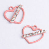 Maxbell 10 Pieces Pink Heart Shape Alloy Rhinestone Pendant Charms DIY Jewelry Findings