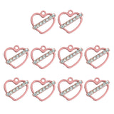 Maxbell 10 Pieces Pink Heart Shape Alloy Rhinestone Pendant Charms DIY Jewelry Findings