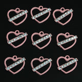 Maxbell 10 Pieces Pink Heart Shape Alloy Rhinestone Pendant Charms DIY Jewelry Findings