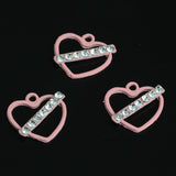 Maxbell 10 Pieces Pink Heart Shape Alloy Rhinestone Pendant Charms DIY Jewelry Findings