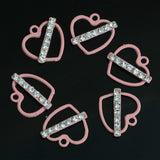 Maxbell 10 Pieces Pink Heart Shape Alloy Rhinestone Pendant Charms DIY Jewelry Findings