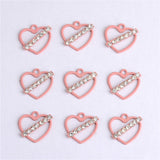 Maxbell 10 Pieces Pink Heart Shape Alloy Rhinestone Pendant Charms DIY Jewelry Findings