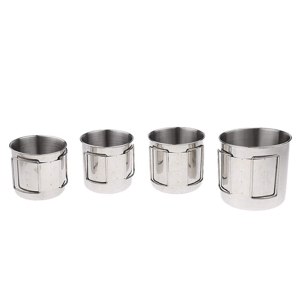 Maxbell 4pcs/set Mixed Size Portable Stainless Steel Folding Cups Water Coffee Mugs + Bag for Outdoor Camping Travel Home