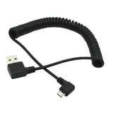 Maxbell 90 Degree Angle USB 2.0 Male to 90 Degree Right Angle Micro USB 5 Pin Male Charge and Sync Coiled Spiral Cable