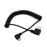 Maxbell 90 Degree Angle USB 2.0 Male to 90 Degree Right Angle Micro USB 5 Pin Male Charge and Sync Coiled Spiral Cable