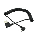 Maxbell 90 Degree Angle USB 2.0 Male to 90 Degree Right Angle Micro USB 5 Pin Male Charge and Sync Coiled Spiral Cable