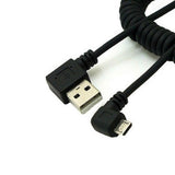 Maxbell 90 Degree Angle USB 2.0 Male to 90 Degree Right Angle Micro USB 5 Pin Male Charge and Sync Coiled Spiral Cable