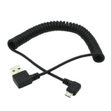 Maxbell 90 Degree Angle USB 2.0 Male to 90 Degree Right Angle Micro USB 5 Pin Male Charge and Sync Coiled Spiral Cable