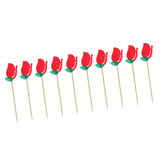 Maxbell 10pcs Christmas Red Fabric Rose Flower Leaves Cake Topper Cupcake Picks Wedding Celebration Party Accessories