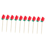 Maxbell 10pcs Christmas Red Fabric Rose Flower Leaves Cake Topper Cupcake Picks Wedding Celebration Party Accessories